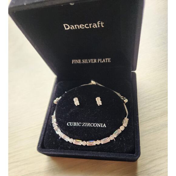 BRACELET AND EARRINGS-DANECRAFT-Cubic Zirconia-Fine Silver Plate-In Box - Picture 6 of 9